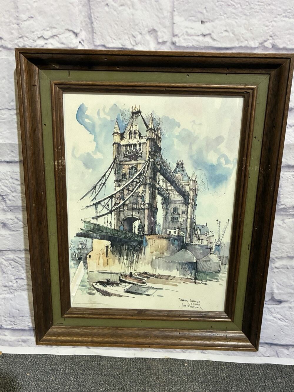 Vintage Tower Bridge London Art Print by Jan Korthals, Matted & Framed